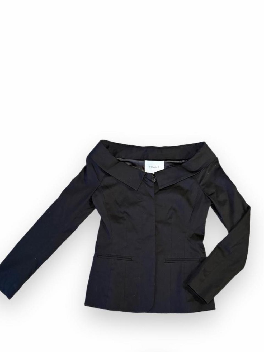 FRAME black tailored off-the-shoulder blazer in size 0 🖤